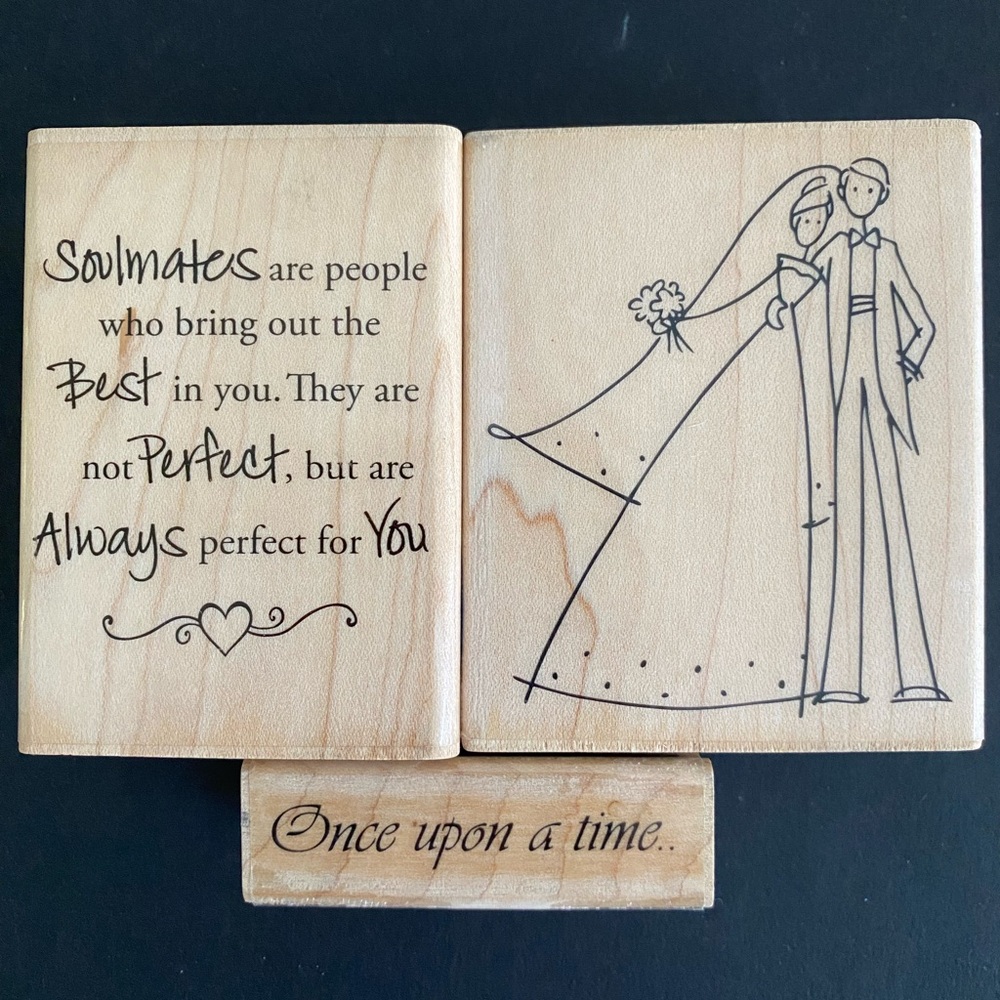 Lot Of 3: Marriage Wedding Soulmates Love Themed Wood Mounted Rubber Stamps
